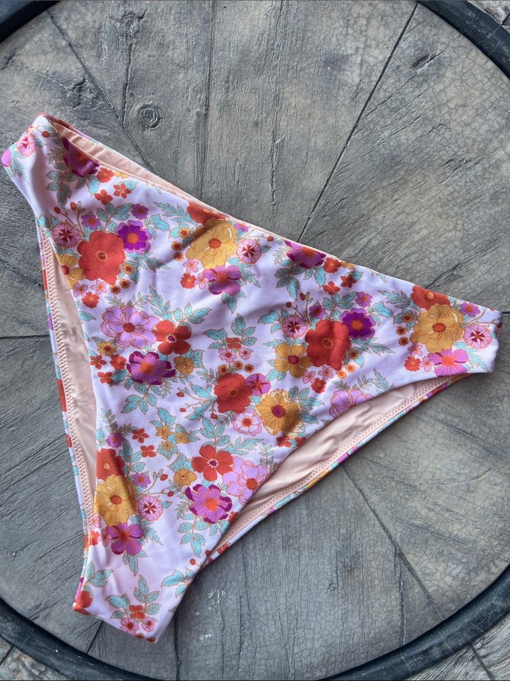 Loverbird Pink Floral Bikini Bottoms with Orange & Purple Blooms large B7